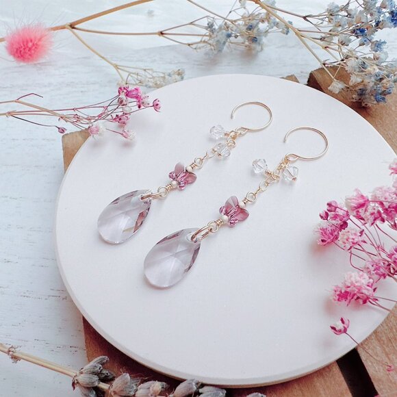 New Gorgeous Long Dangle Earrings with Crystal Butterfly and Pear Drop - Picture 6 of 6